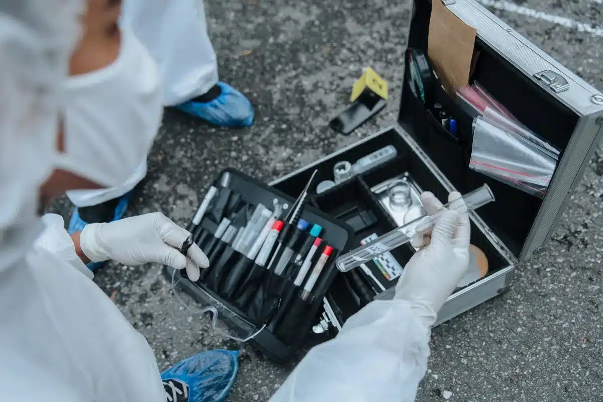 Laboratory technician conducting forensic testing and validation of equipment accuracy