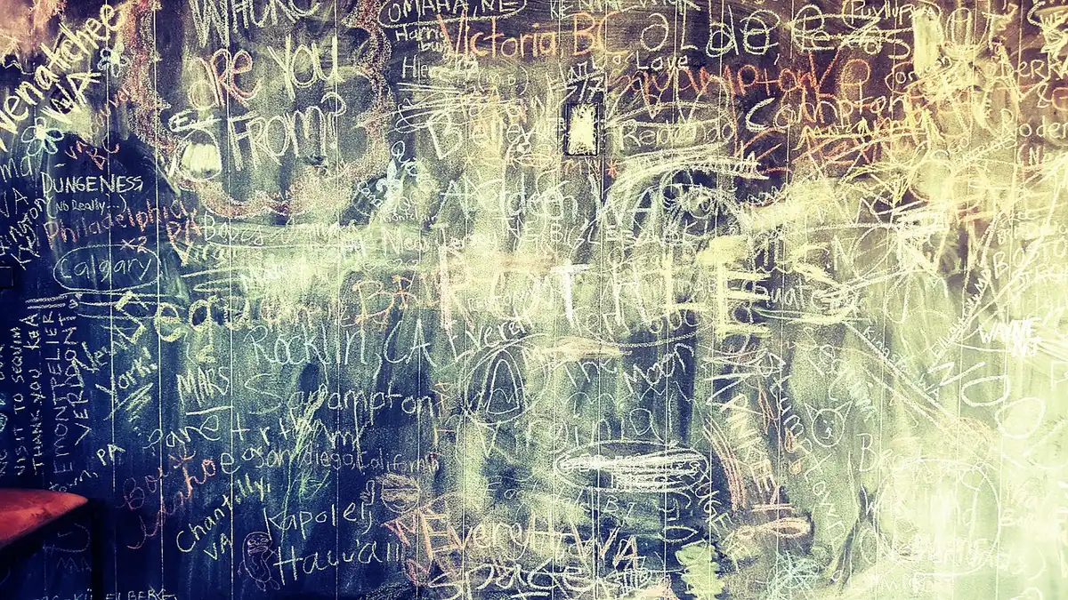 Patrons leaving messages and notes at a café counter