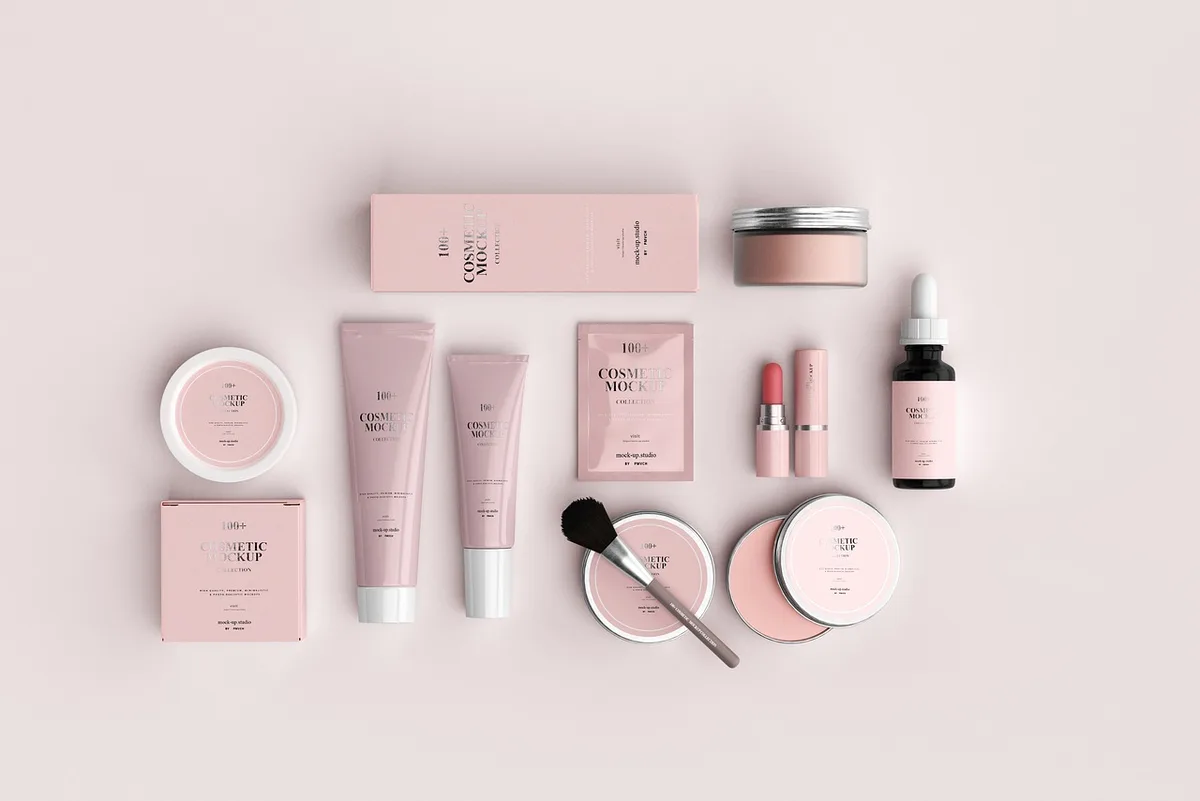 Skincare bottles and creams on a sunlit vanity