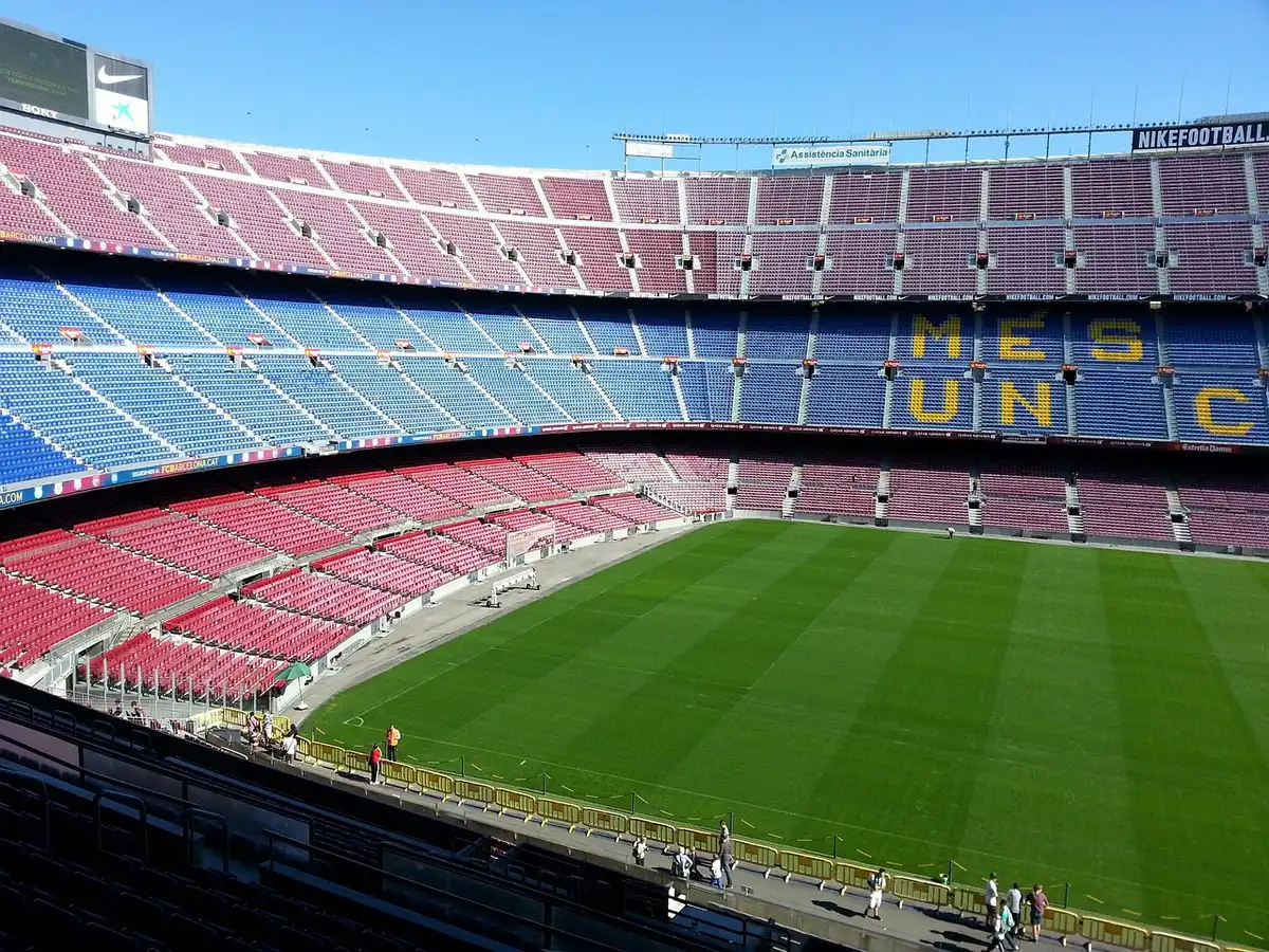 Exterior view of a large stadium near urban neighbourhood