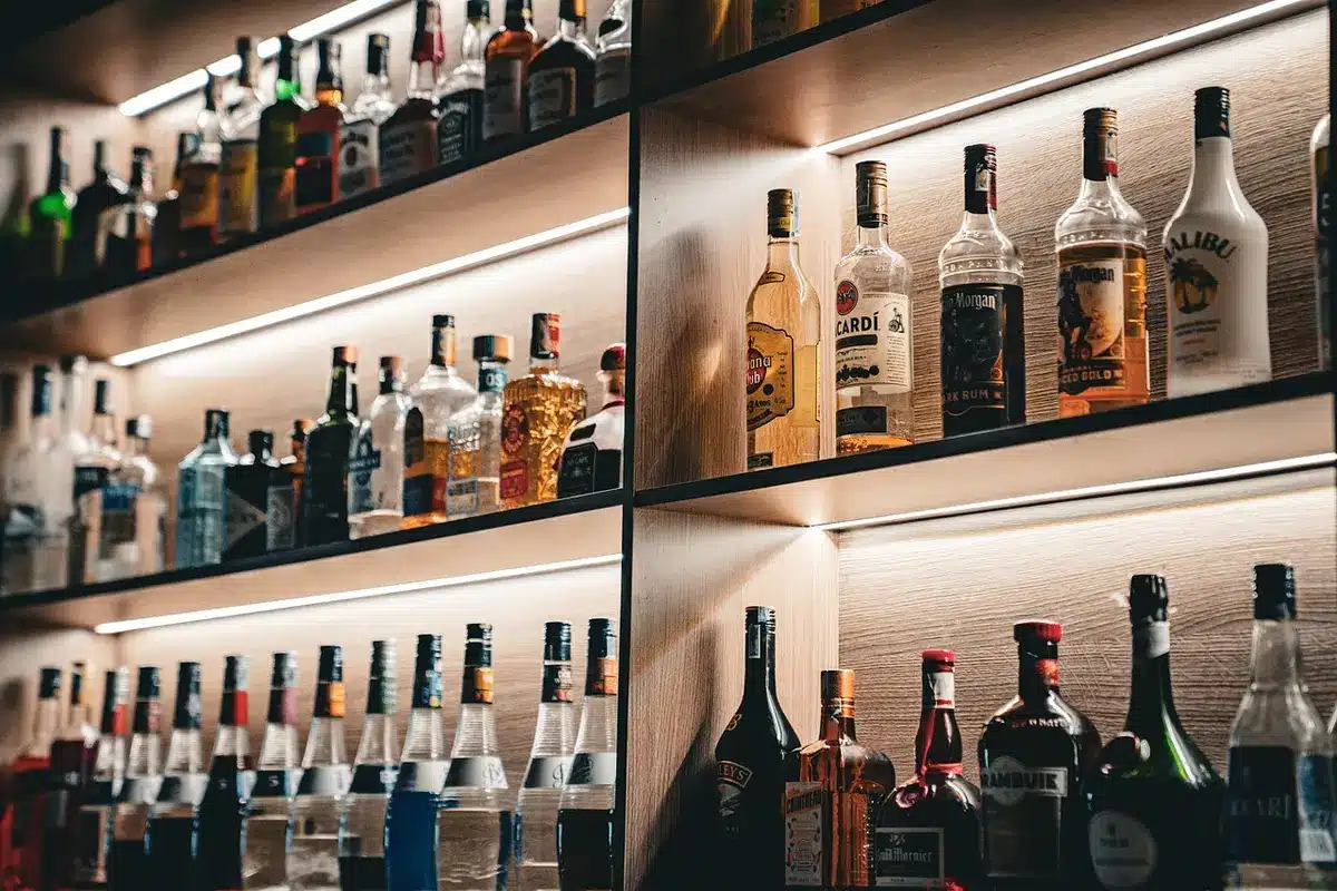 Modern bar interior with contemporary design and polished counter