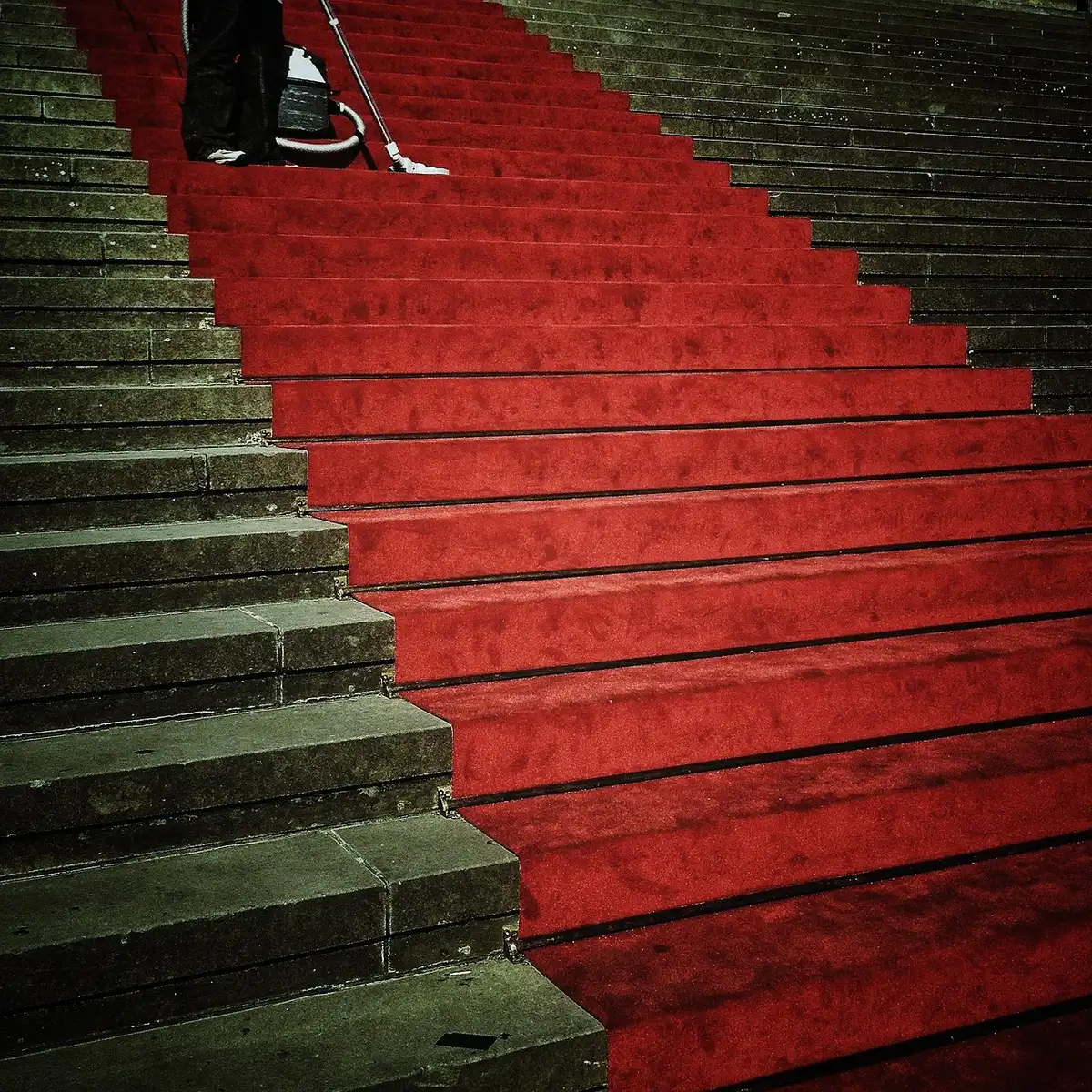 Well-dressed anonymous guests arriving and mingling at a red carpet event